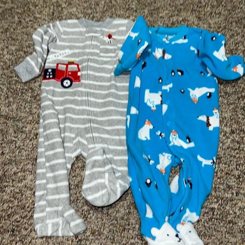 Boys girls baby Fleece 6 month Pajamas one pieces Blue Polar Bear